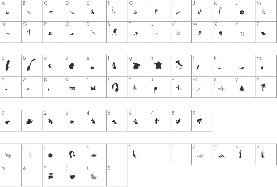 Loosydings Expert font character map preview