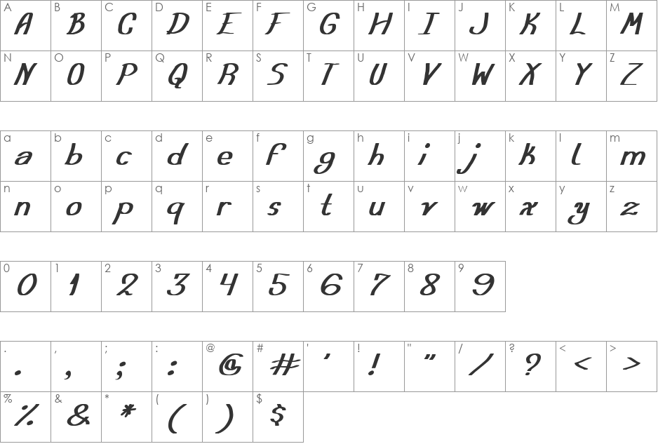 Austera Simple tfb font character map preview