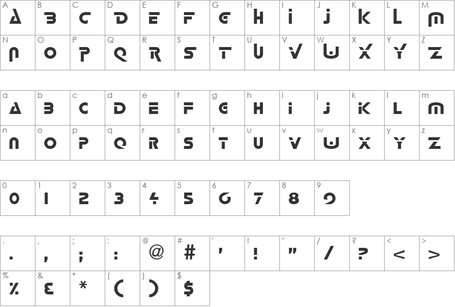 LORETTA font character map preview