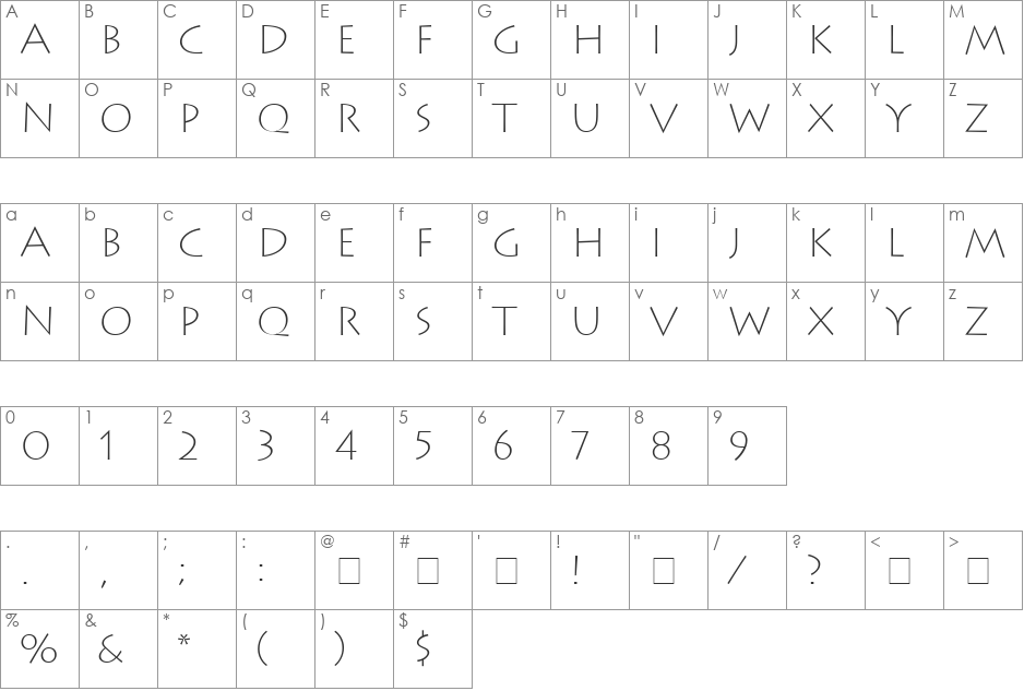 Austere Light SSi font character map preview