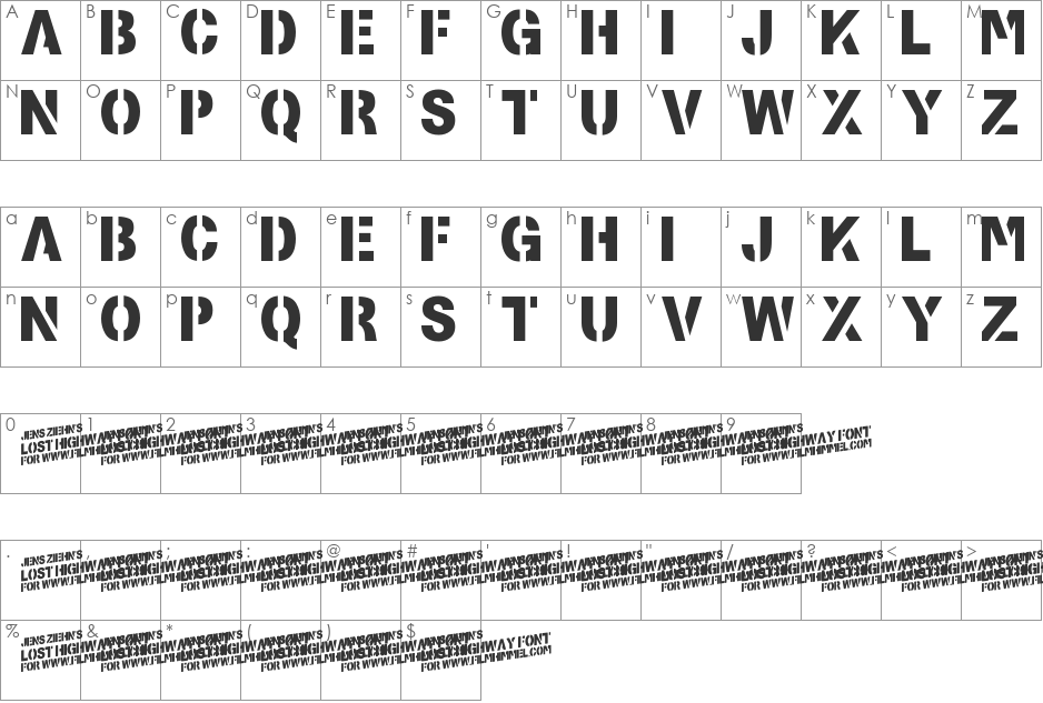 Lost Highway font character map preview