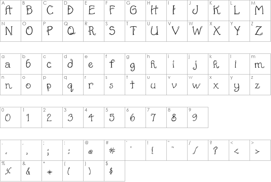 LOT Leaves font character map preview