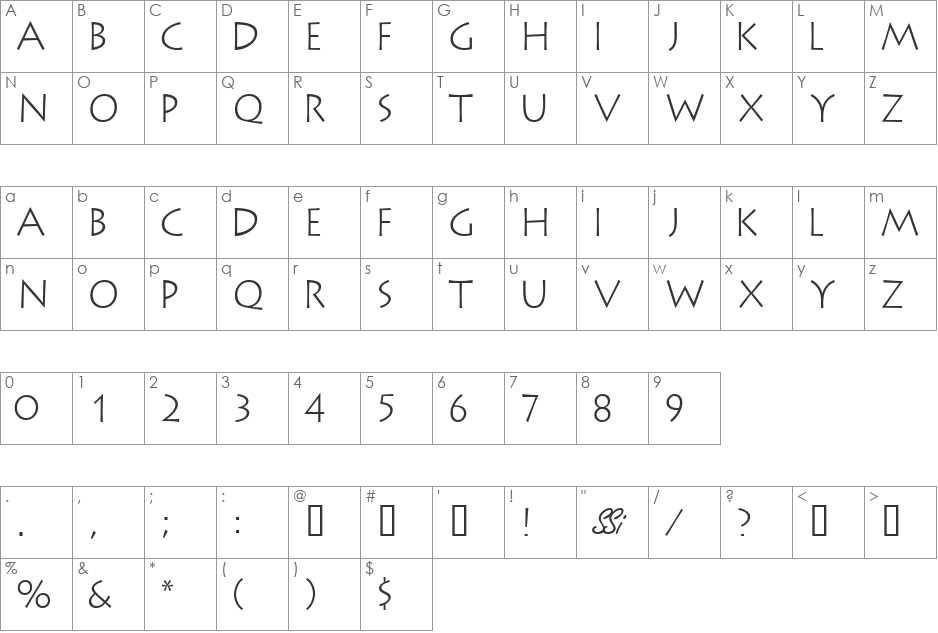 AustereLightCapsSSK font character map preview