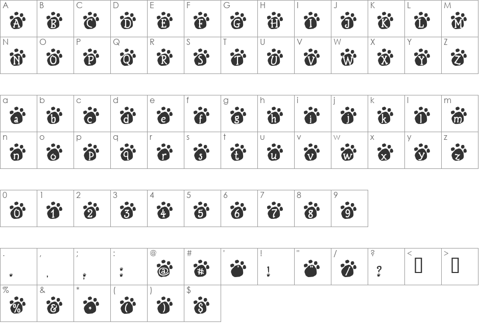 Lotus Paws font character map preview