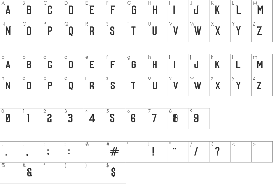 Louda font character map preview