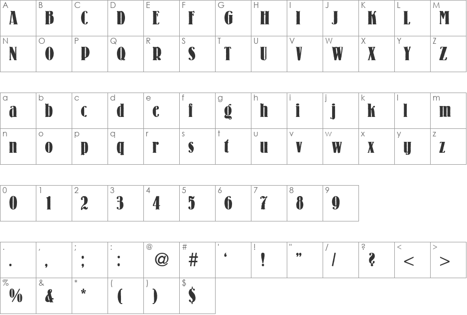 LouisCond font character map preview