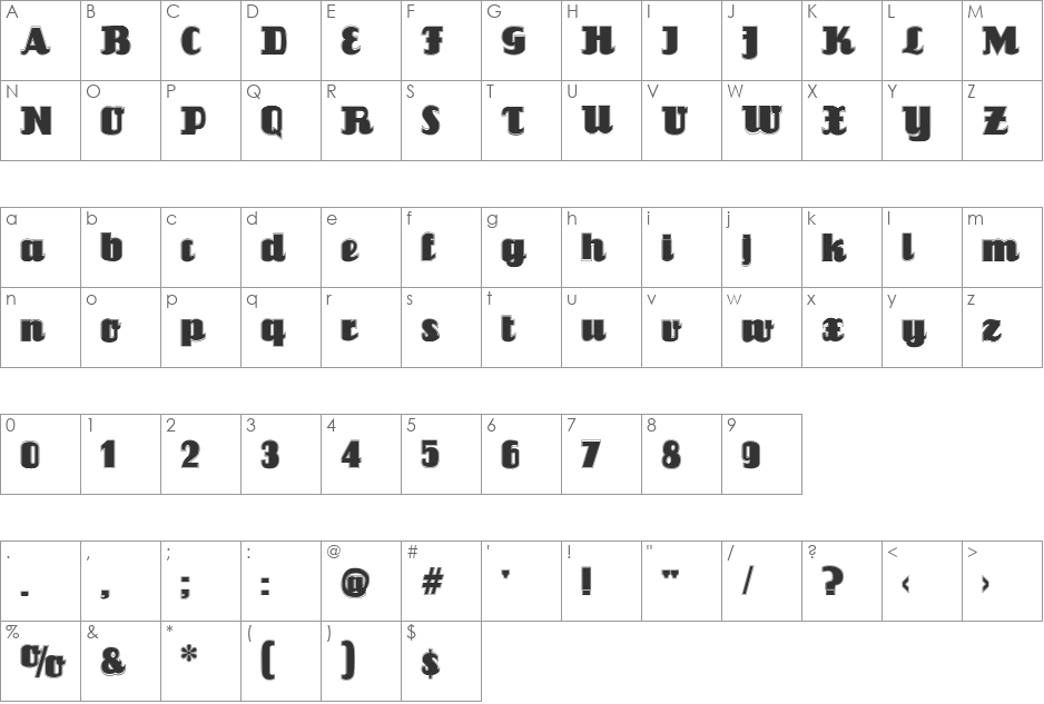 Louisianne Contour font character map preview