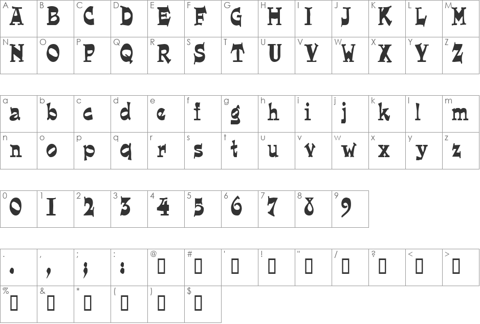 LoungerCondensed font character map preview