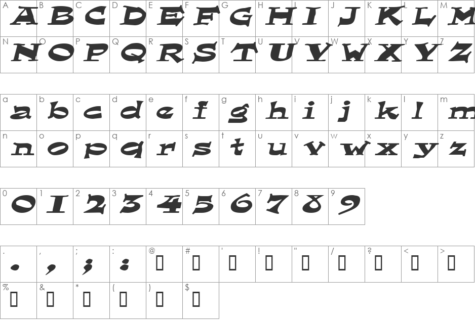 LoungerExtended font character map preview