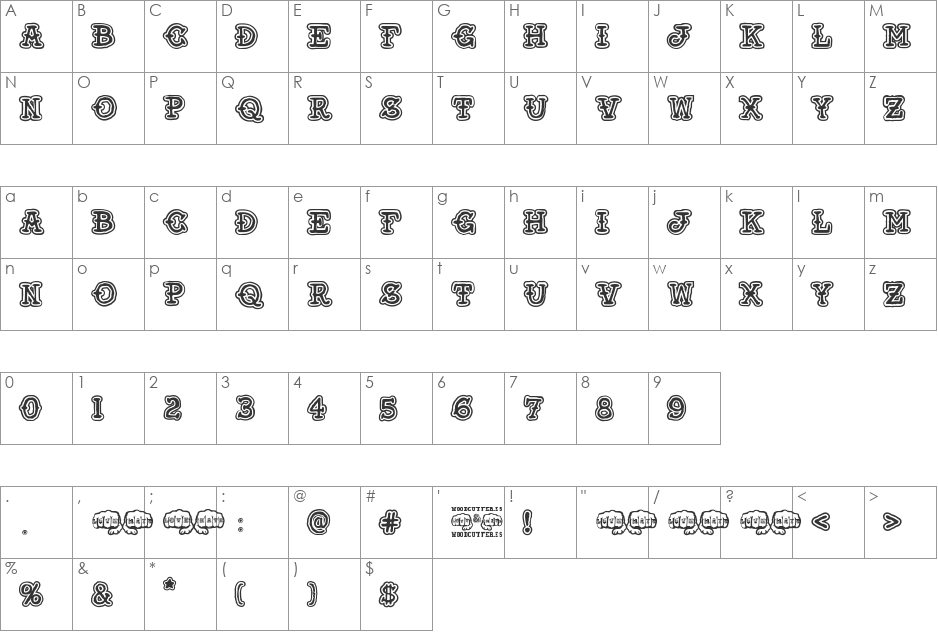 Love and Hate font character map preview