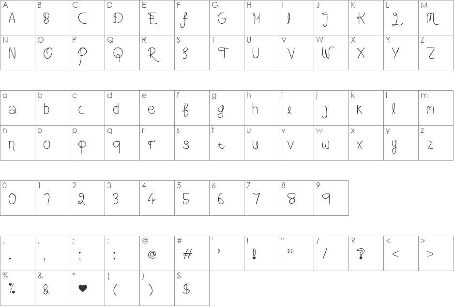 Love Me For A Reason font character map preview