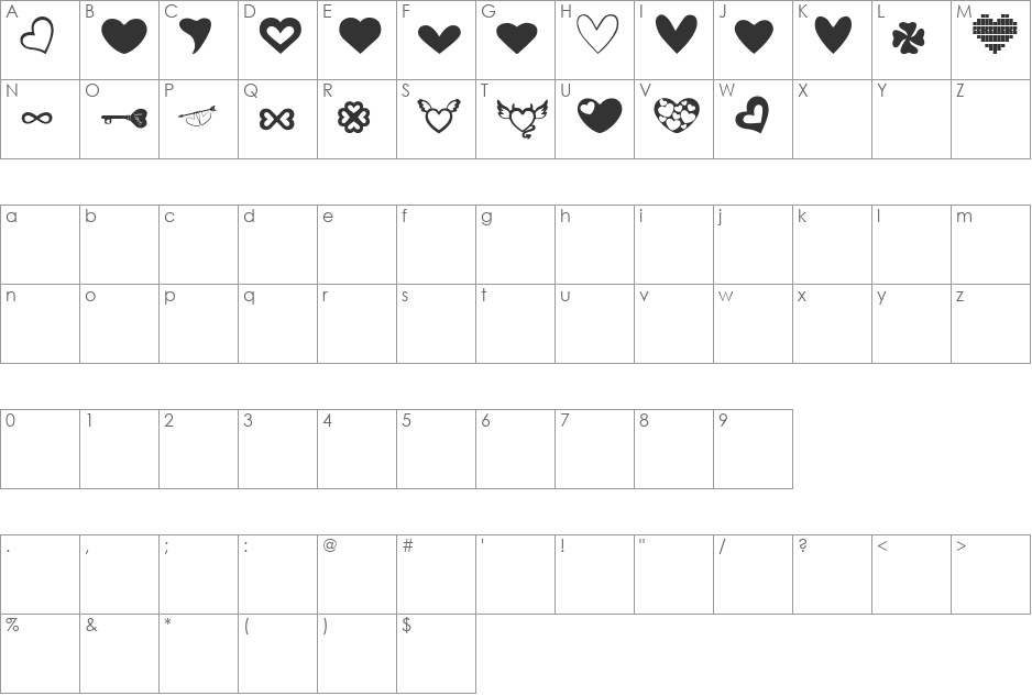 LOVEAMY font character map preview