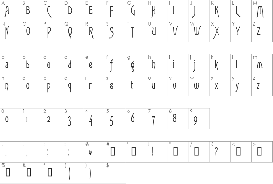 LoveLettersCondensed font character map preview