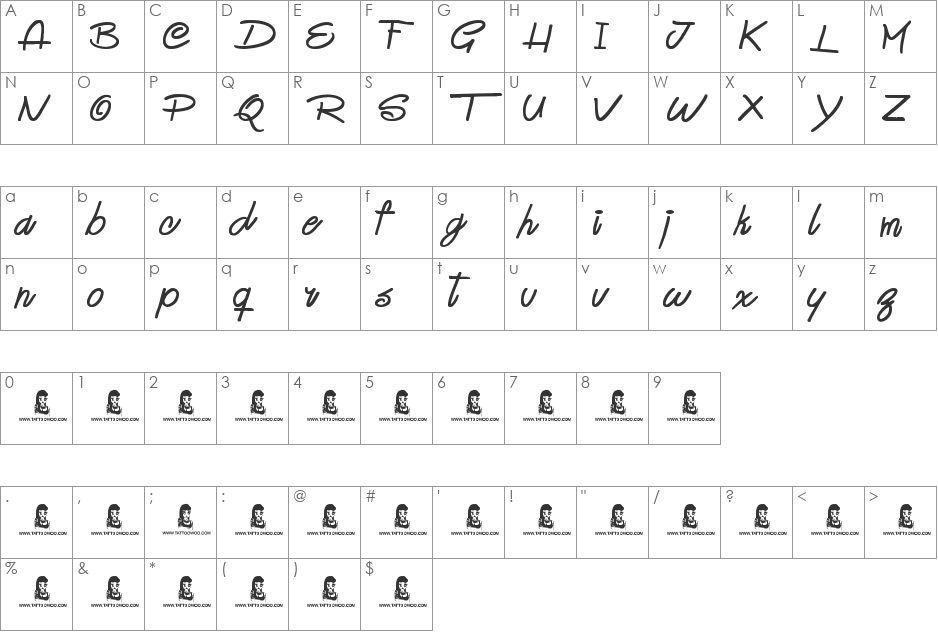 Lovely font character map preview