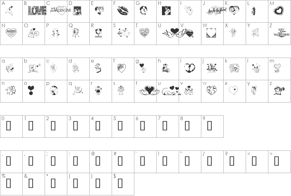 LovePoision font character map preview