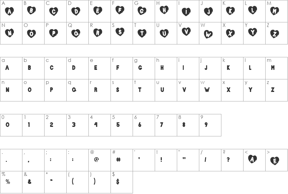 Loverboy font character map preview