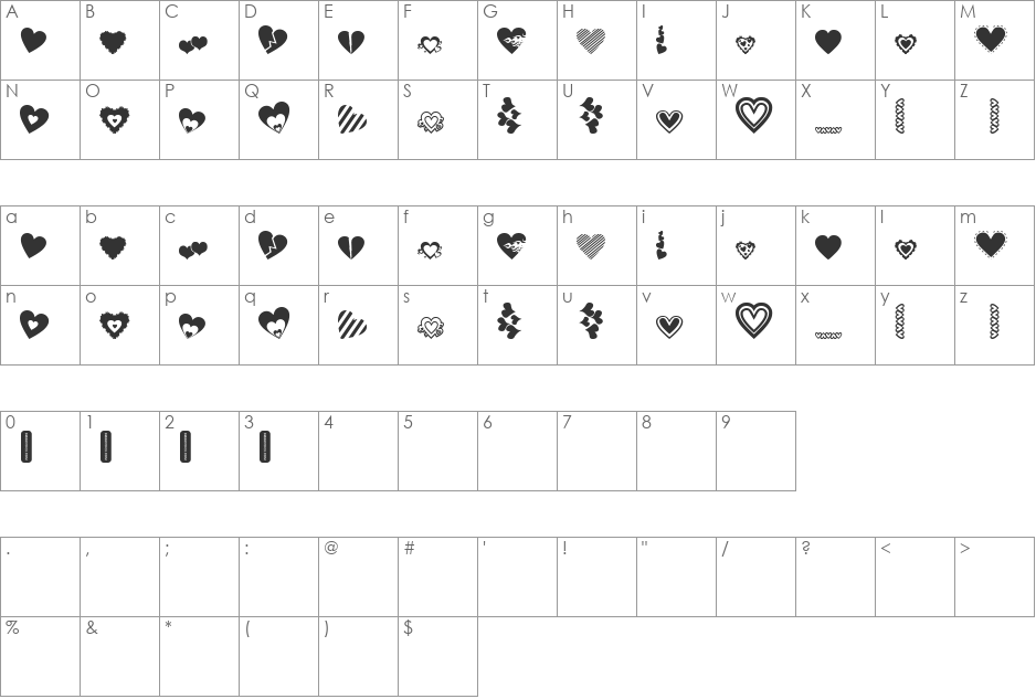 Loves DevineUS font character map preview