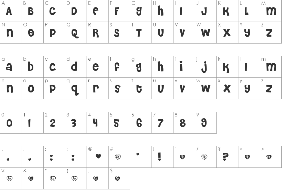 Lovinotsh font character map preview