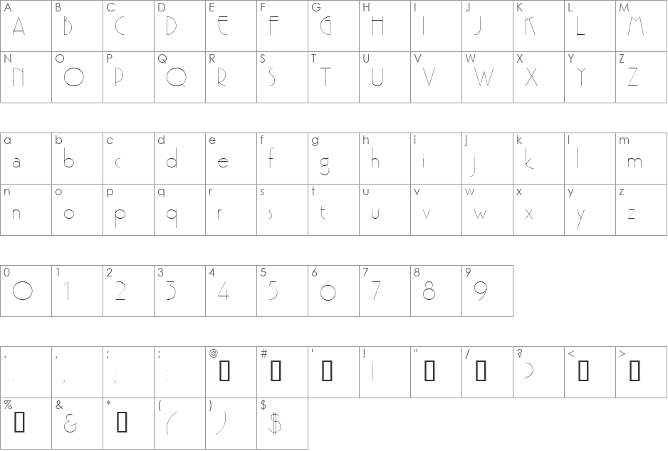AcesPlus font character map preview