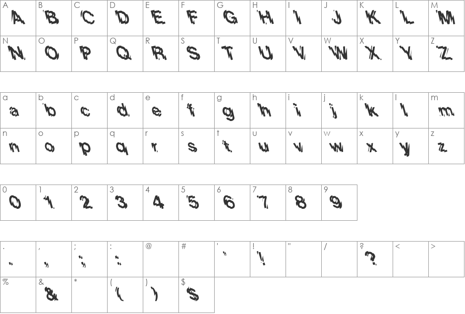 Lower West Side Left font character map preview