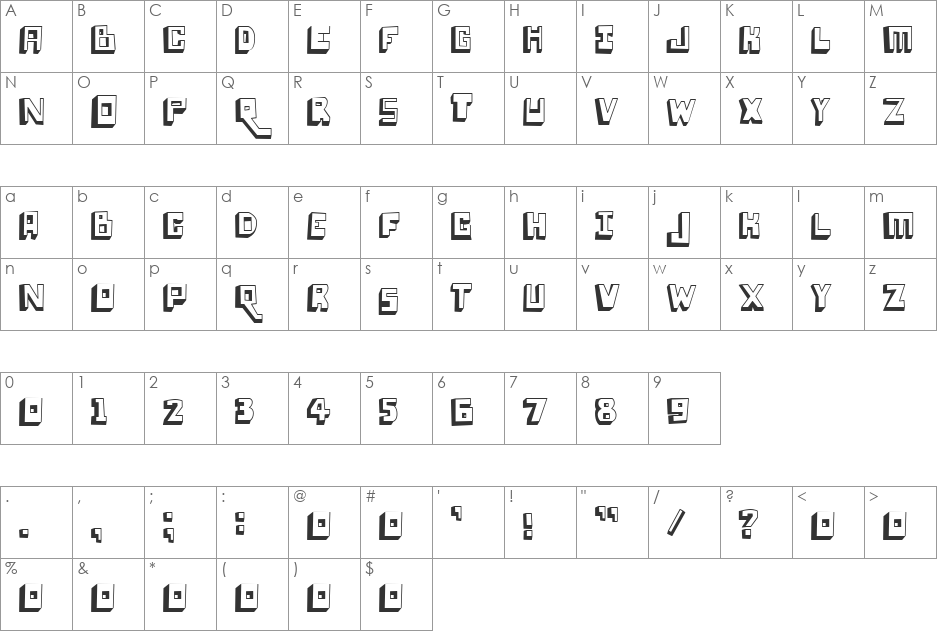 LoweryAuto font character map preview