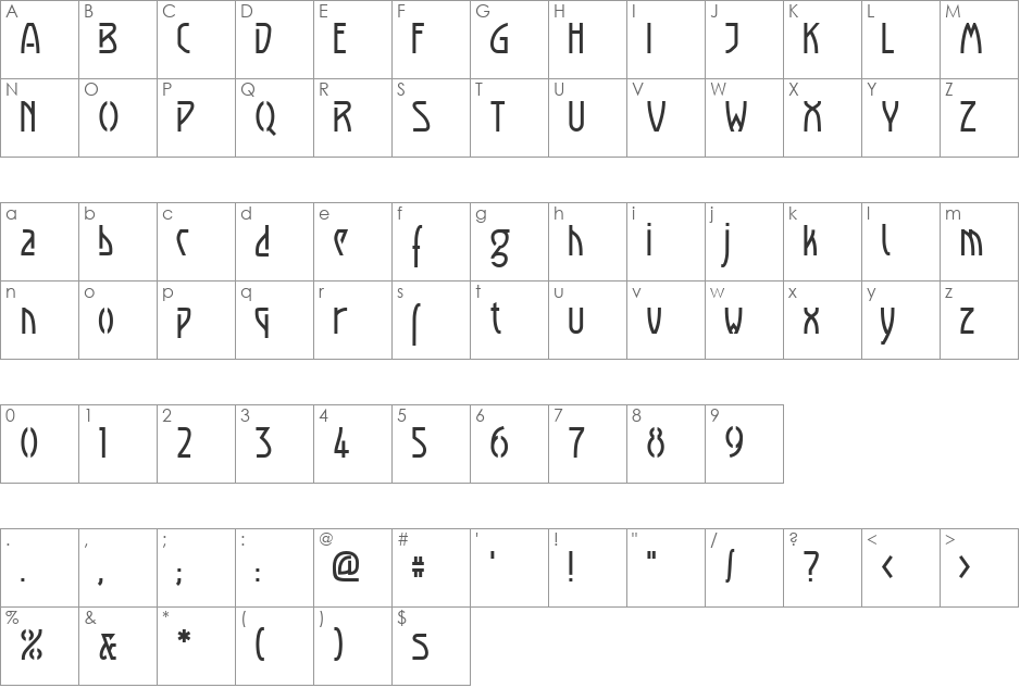 Loxembourg 1910 Shadow font character map preview