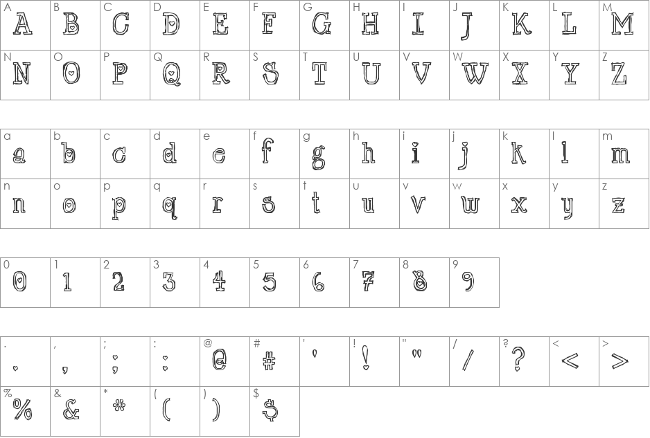 LT Chickenhawk font character map preview