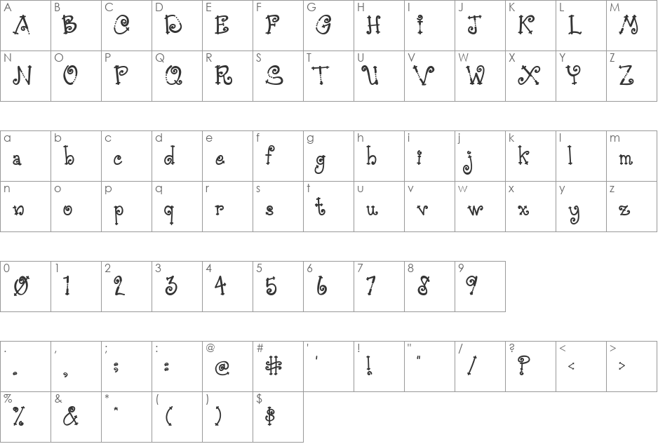 Austie Bost Simple Simon font character map preview