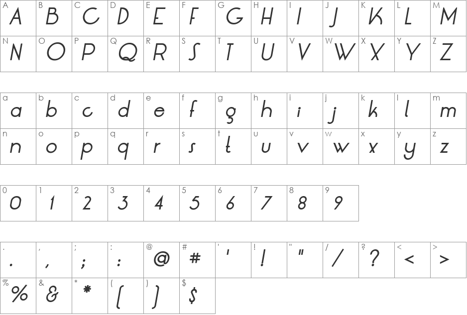 LT Oksana font character map preview