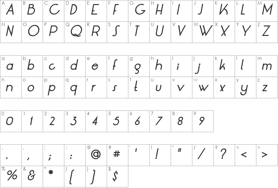 LT Oksana Medium font character map preview
