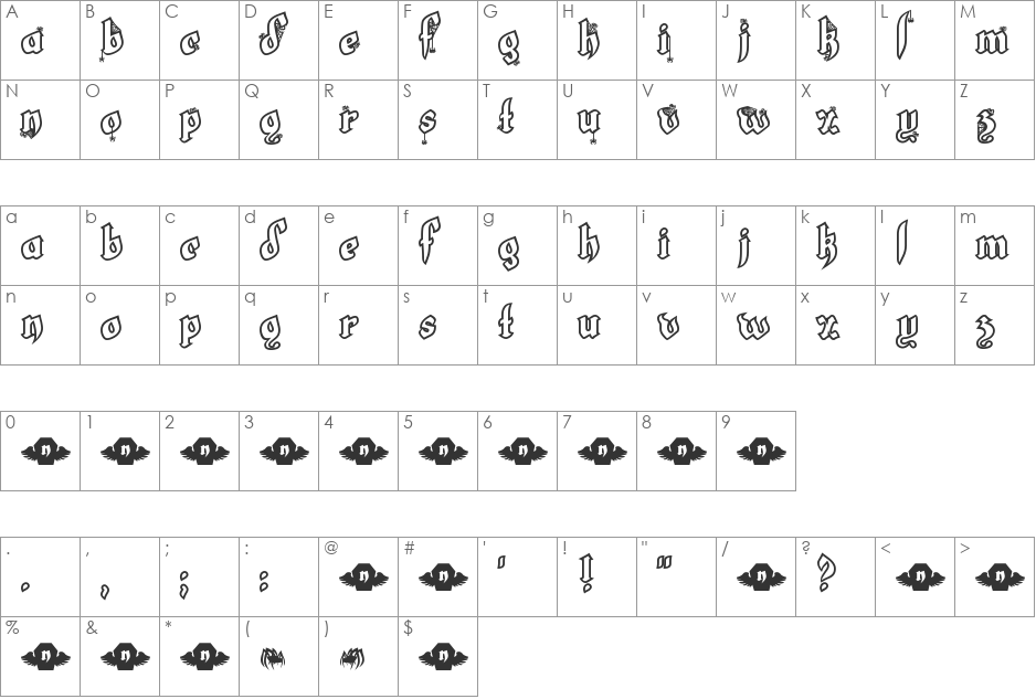 LT White Fang font character map preview