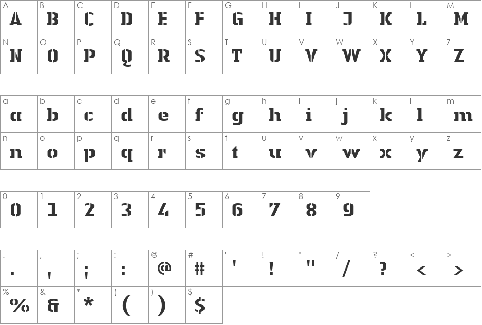 LTAuthenticStencil font character map preview