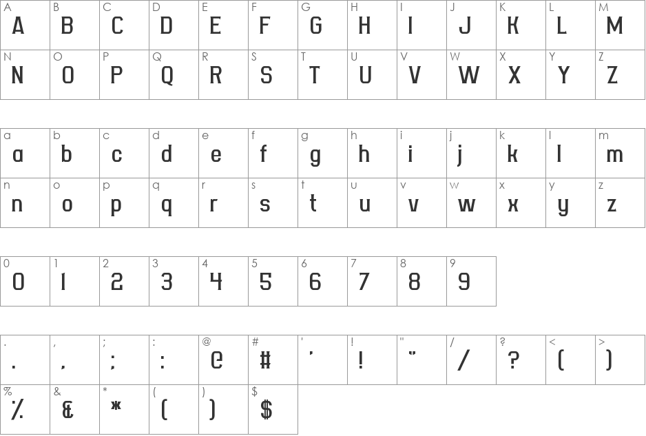 Acetate font character map preview