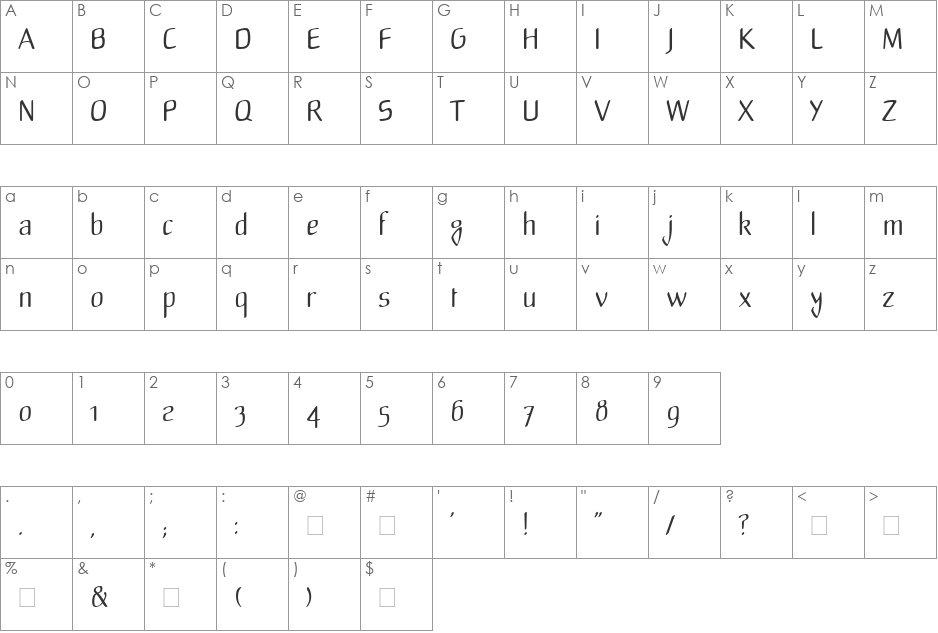 LTMild font character map preview