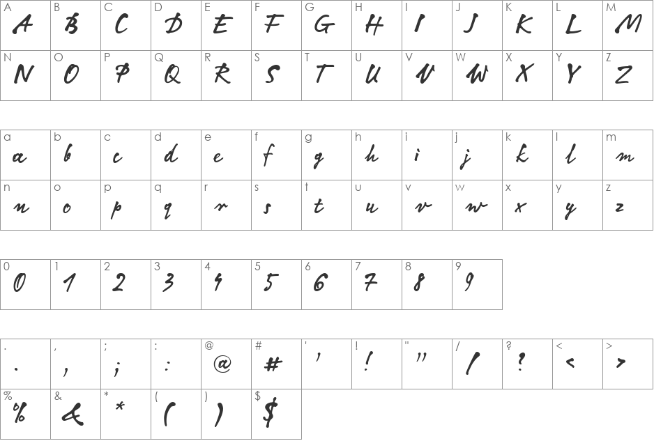 LTNotec font character map preview
