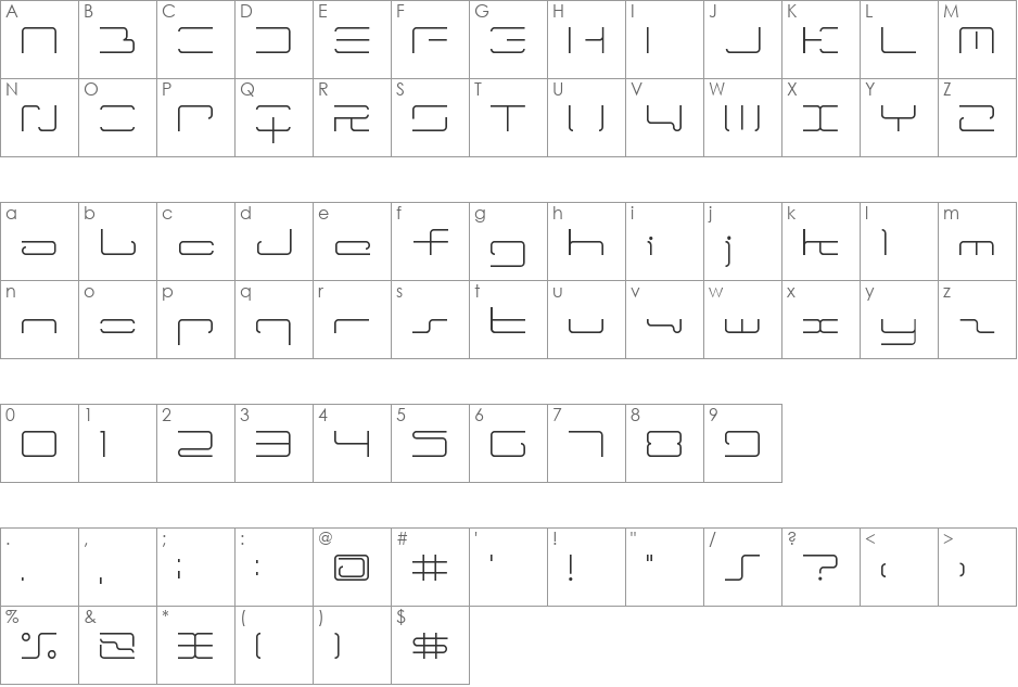 ltr-04:wireflame font character map preview