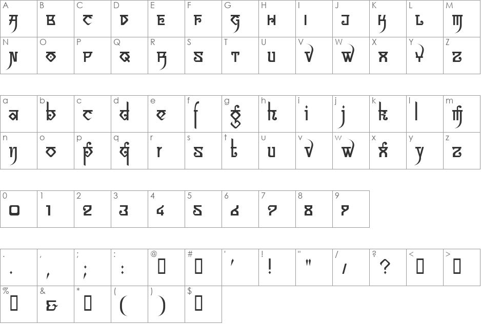 LTSansara font character map preview
