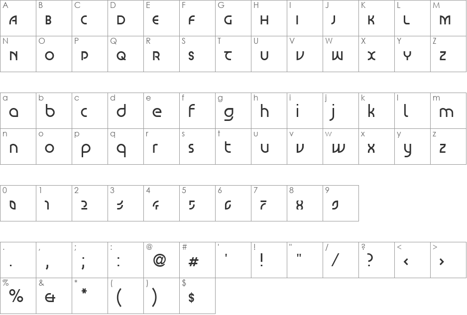 LTScott Venus font character map preview