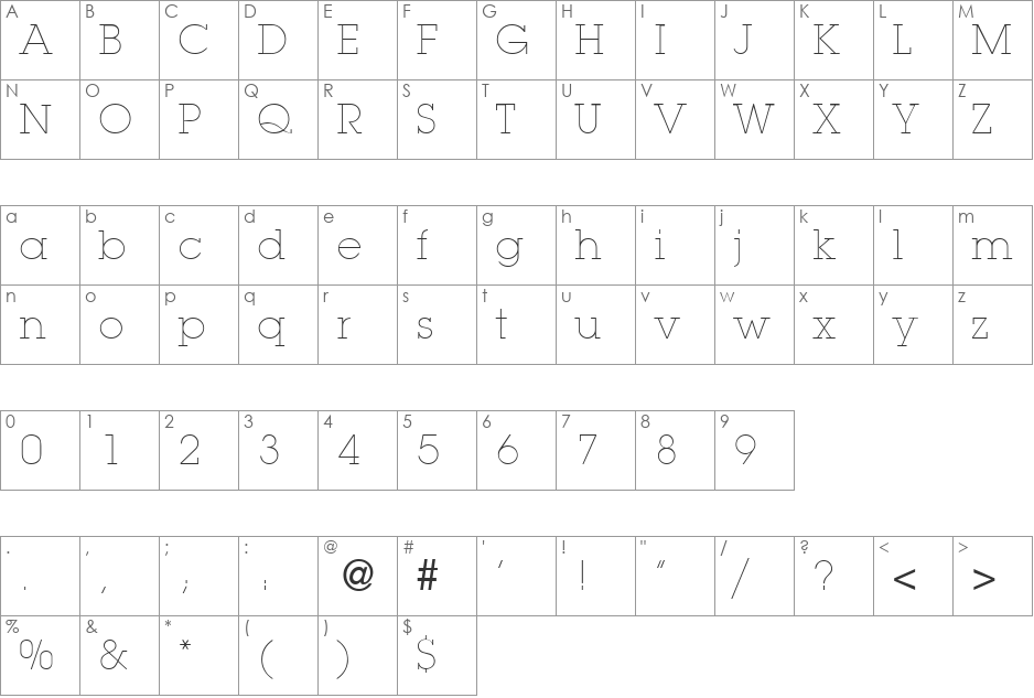LubianaSmall font character map preview