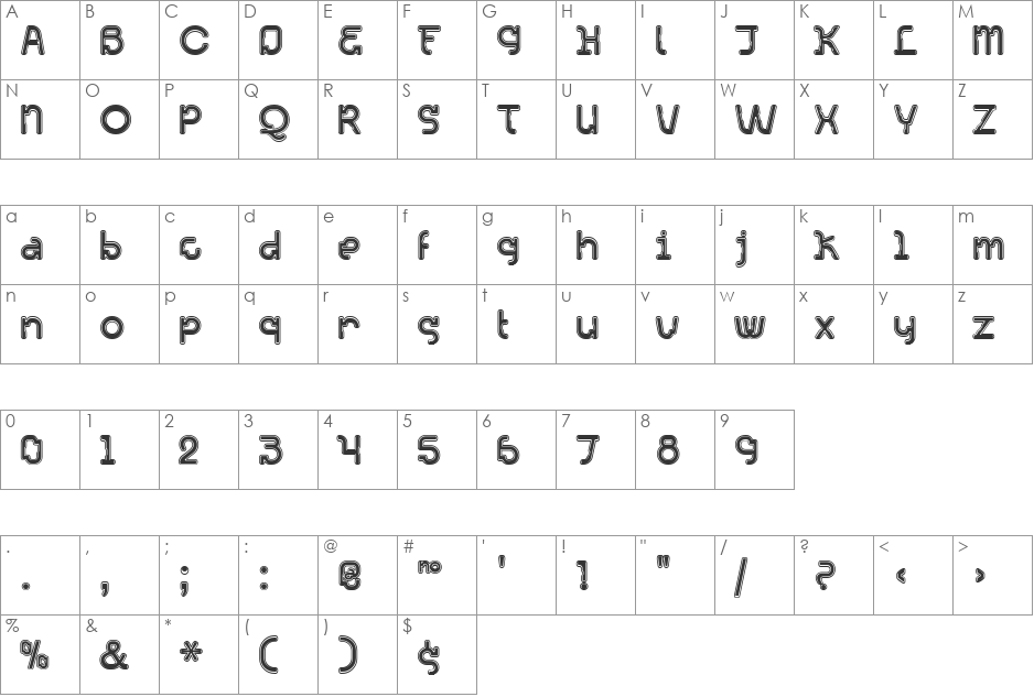 Acetone font character map preview