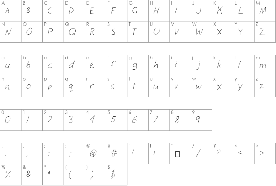 LuciansHand font character map preview