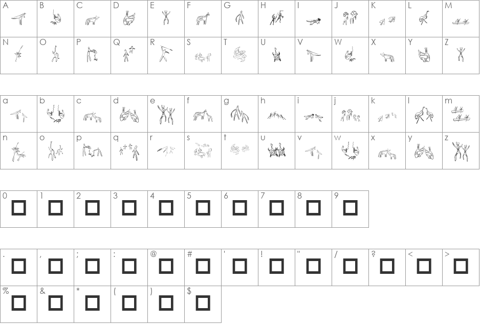 AustralBats font character map preview