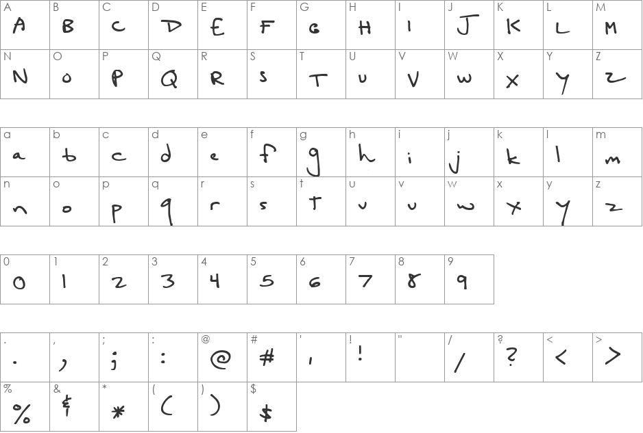 lucy goosey black font character map preview