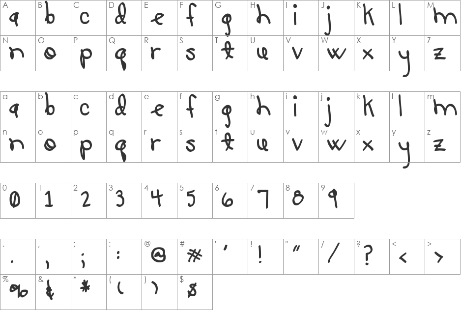 LUCY-LU, TOO font character map preview