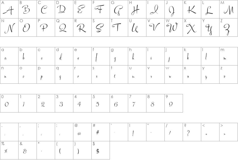 LucyScriptCapitals font character map preview