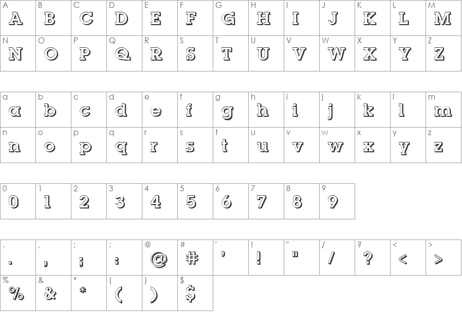 LugaShadow font character map preview