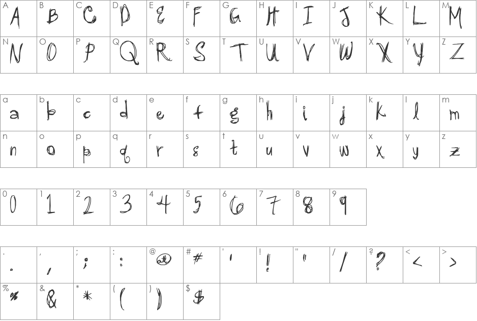 Luhyouone font character map preview
