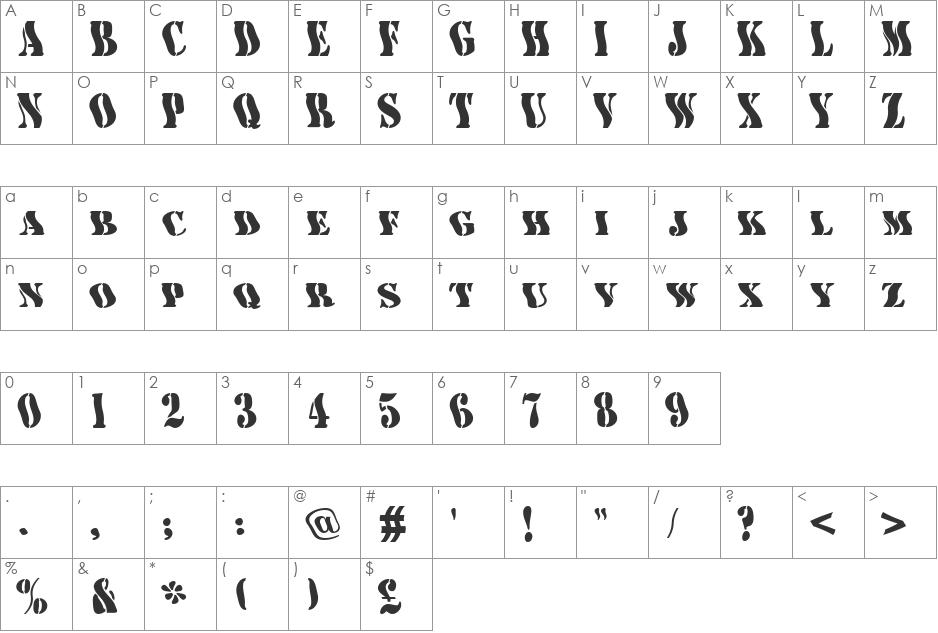 AustralianFlyingCorpsStencilE font character map preview