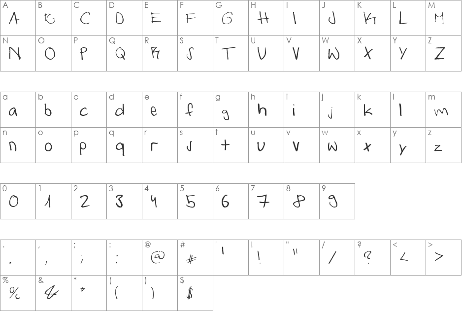 Lukas Handwritten font character map preview
