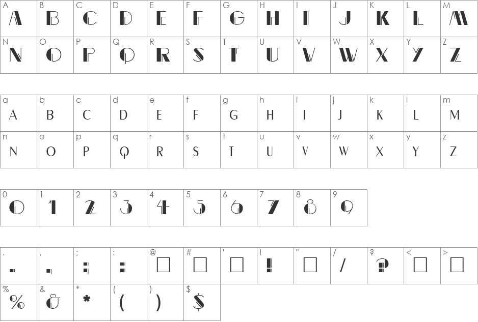 Lullaby font character map preview